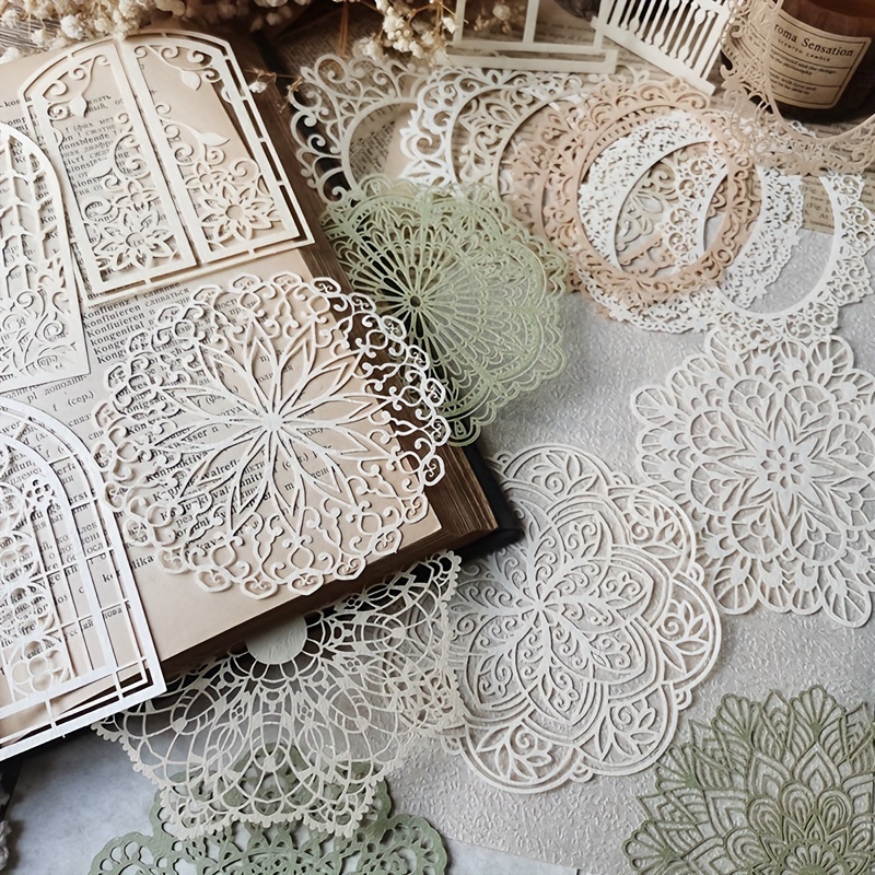 Vintage Junk Journal Scrapbooking Paper - 10 قطعة مادة الدانتيل المجوفة خمر