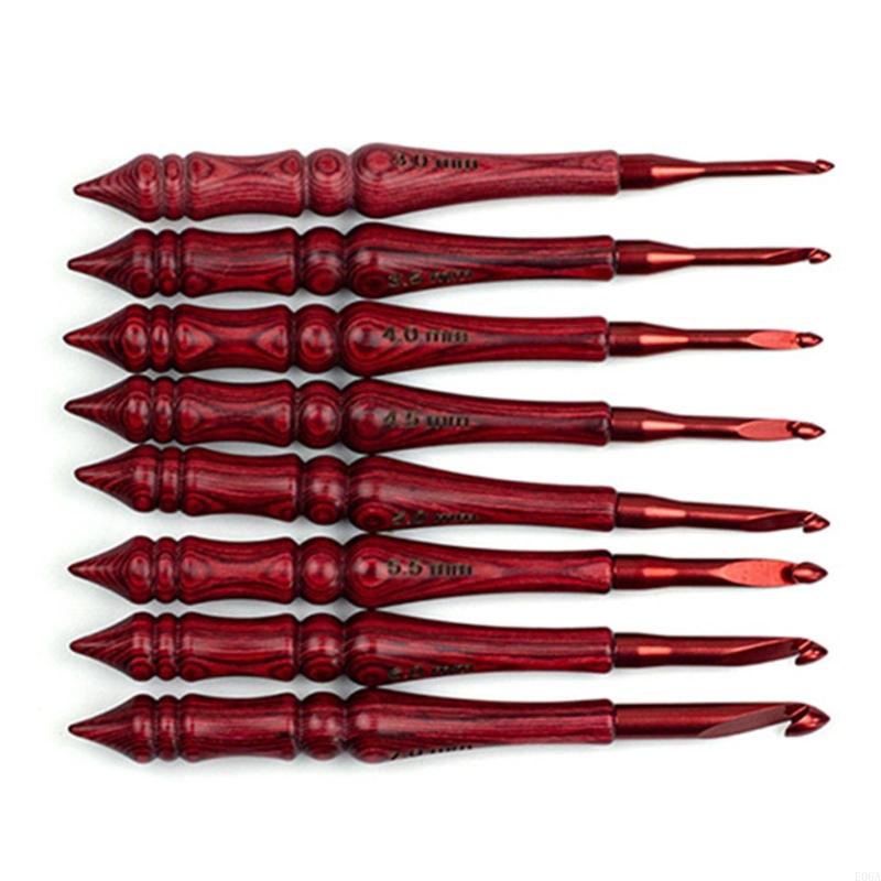 Wooden Crochet Hooks Ergonomic Handle - 8 قطعة مقبض خشبي إبرة كروشيه