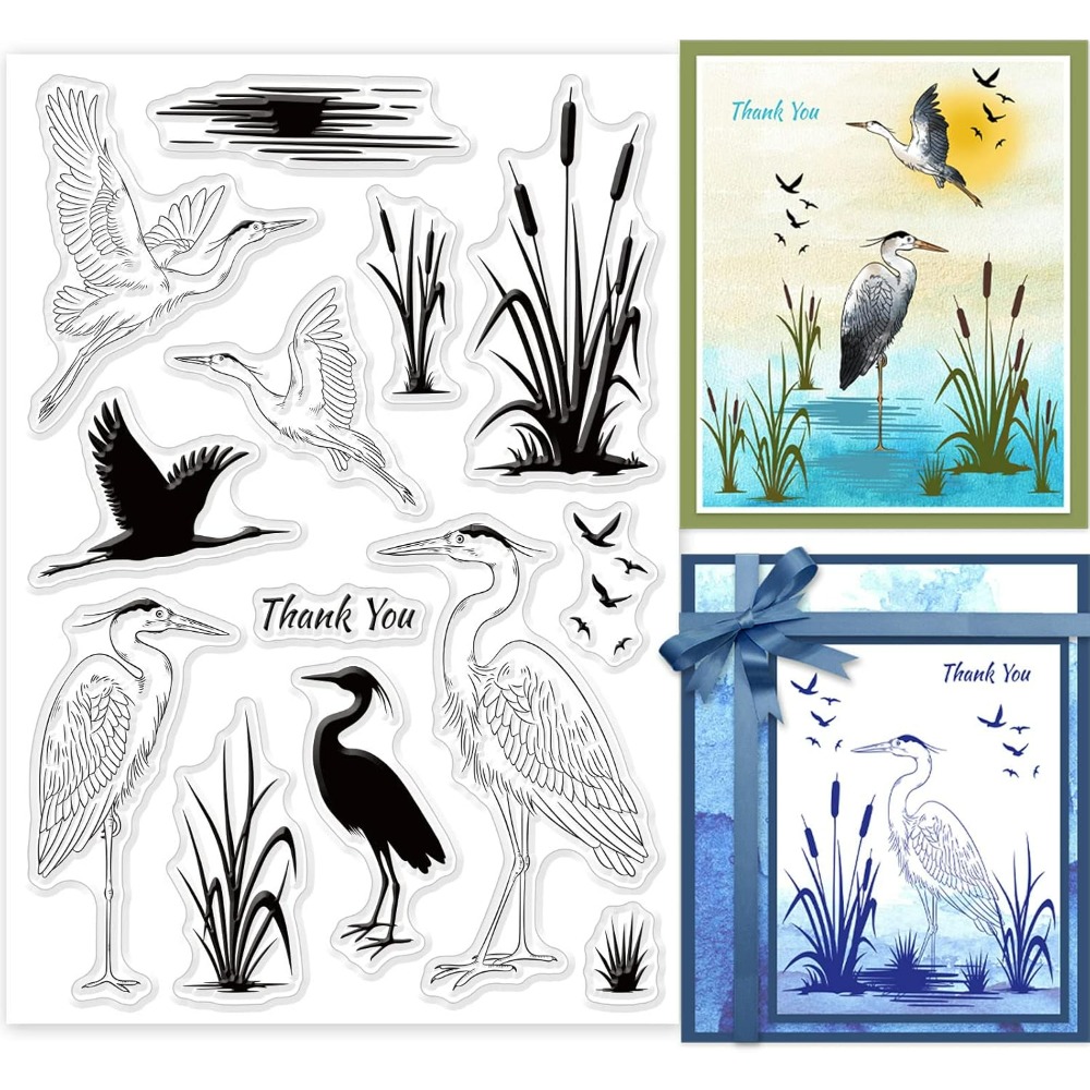 Clear Silicone Stamps For Card Making - هيرون واضح Stamps الأراضي الرطبة صورة