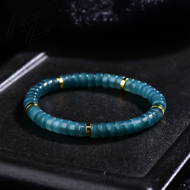 Beading - سوار من خرز اليشم الطبيعي الأزرق