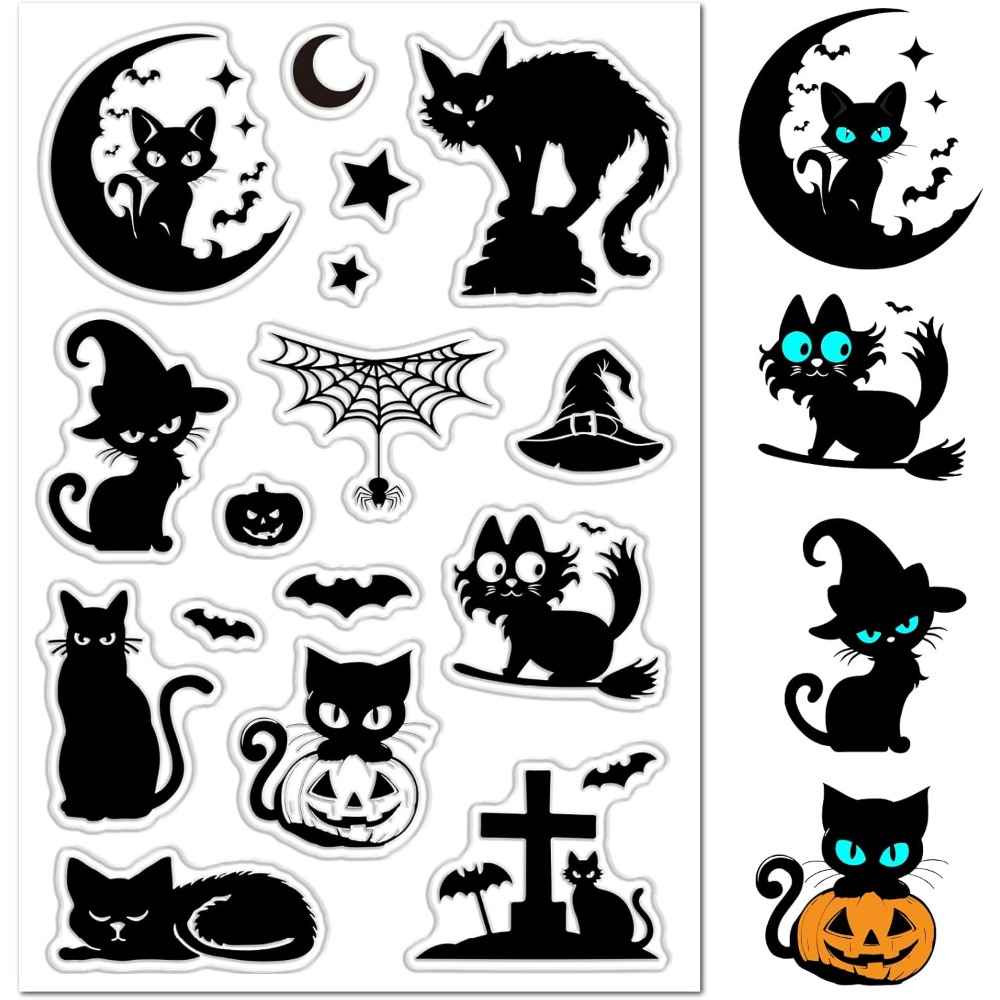 Clear Silicone Stamps For Card Making - هالوين القطط السوداء واضح المطاط Stamps