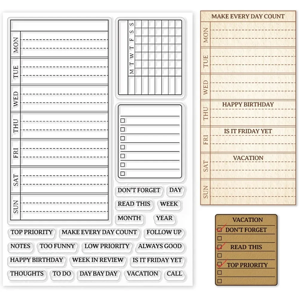 Clear Silicone Stamps For Card Making - خطة أسبوعية واضحة ختم التقويم الجدول