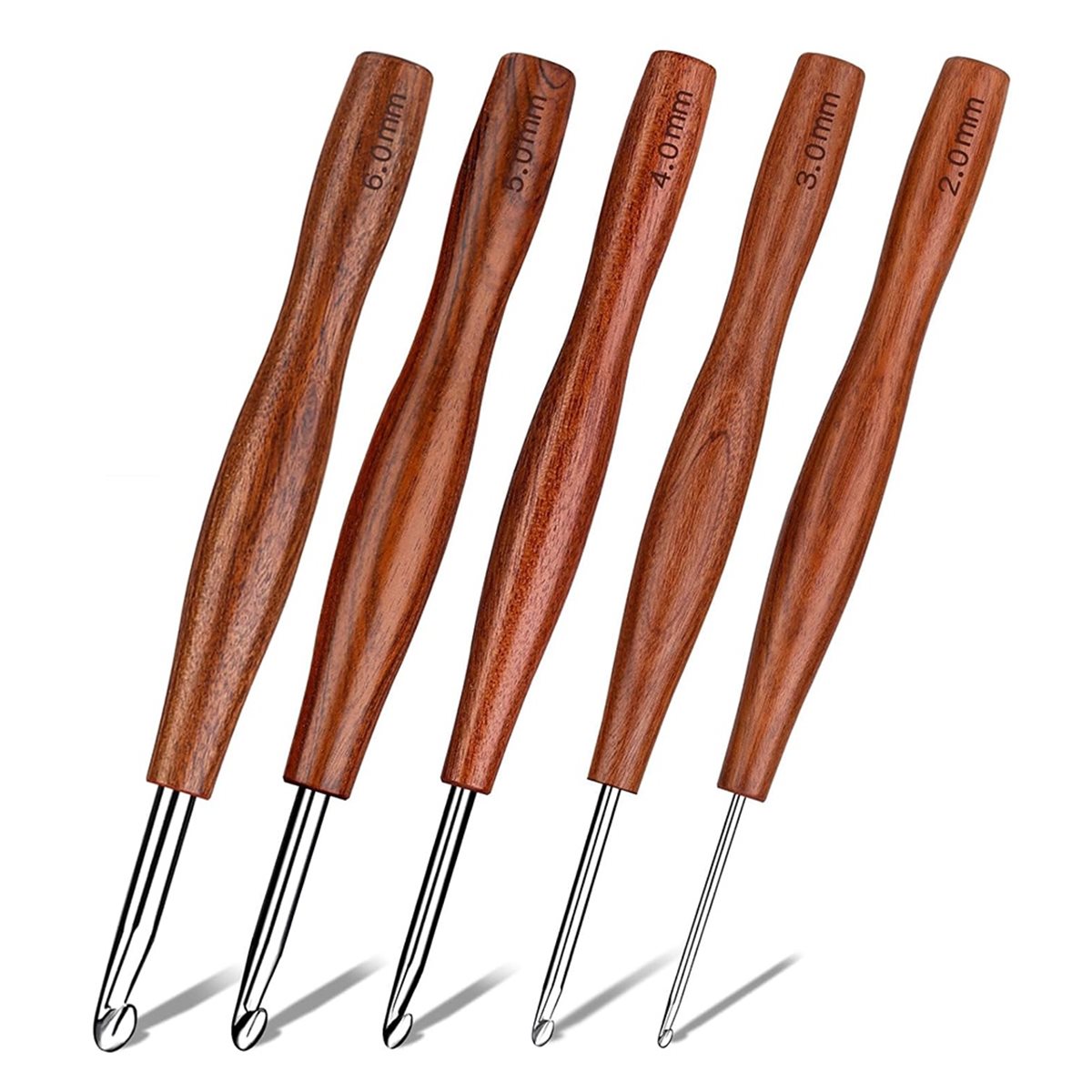 مجموعة من 5 إبر كروشيه AT16، إ - مراجعة Wooden Crochet Hooks Ergonomic Handle وسعره