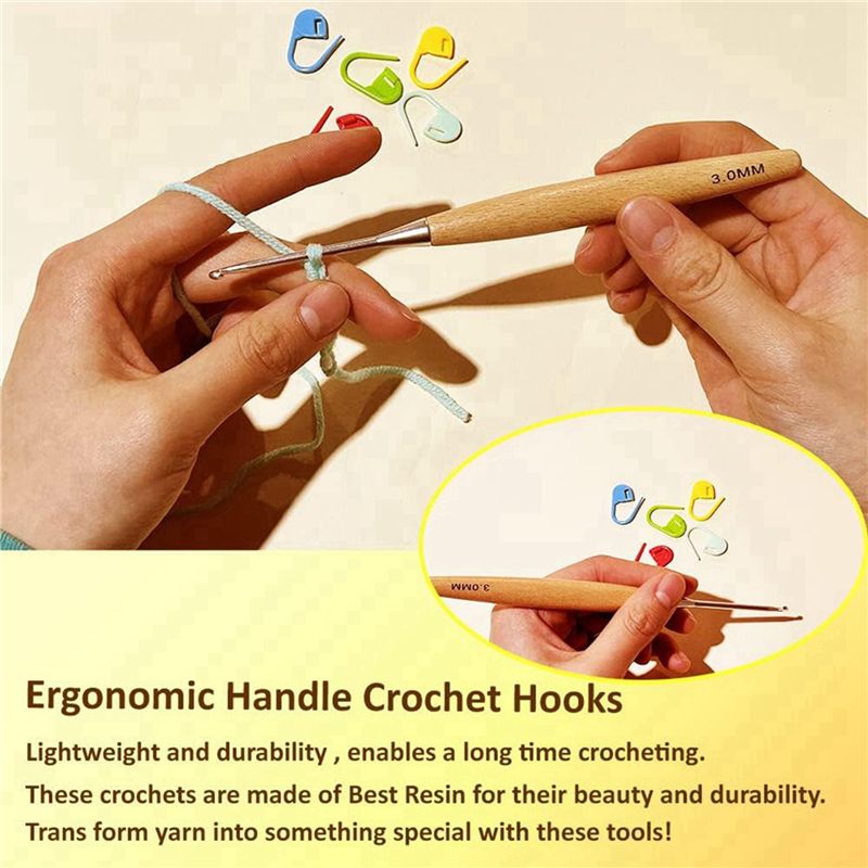 مجموعة خطافات كروشيه خشبية SEW - مراجعة Wooden Crochet Hooks Ergonomic Handle وسعره