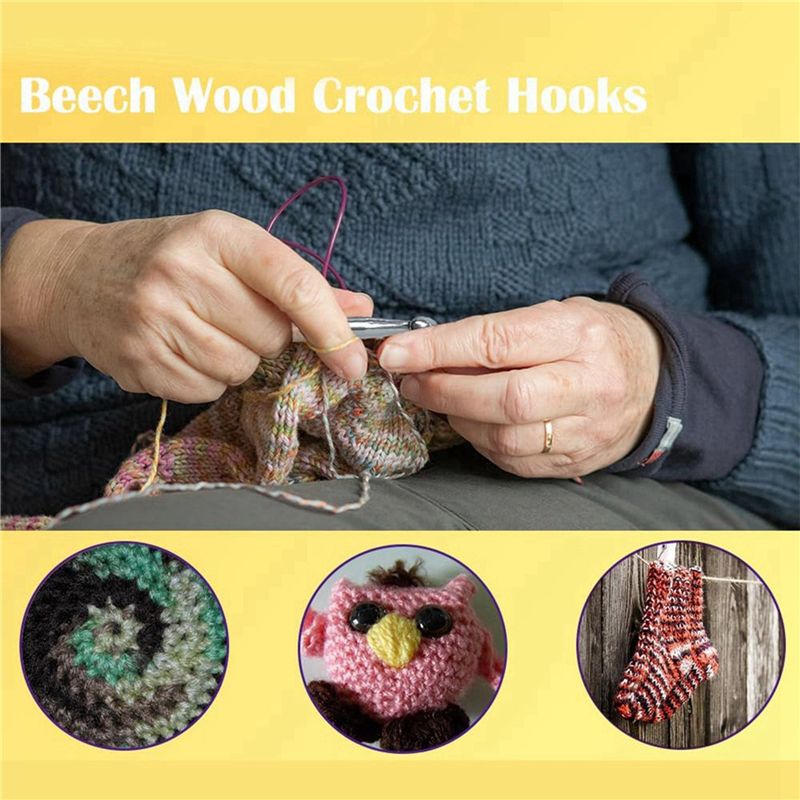 مجموعة خطافات كروشيه خشبية SEW - مراجعة Wooden Crochet Hooks Ergonomic Handle وسعره