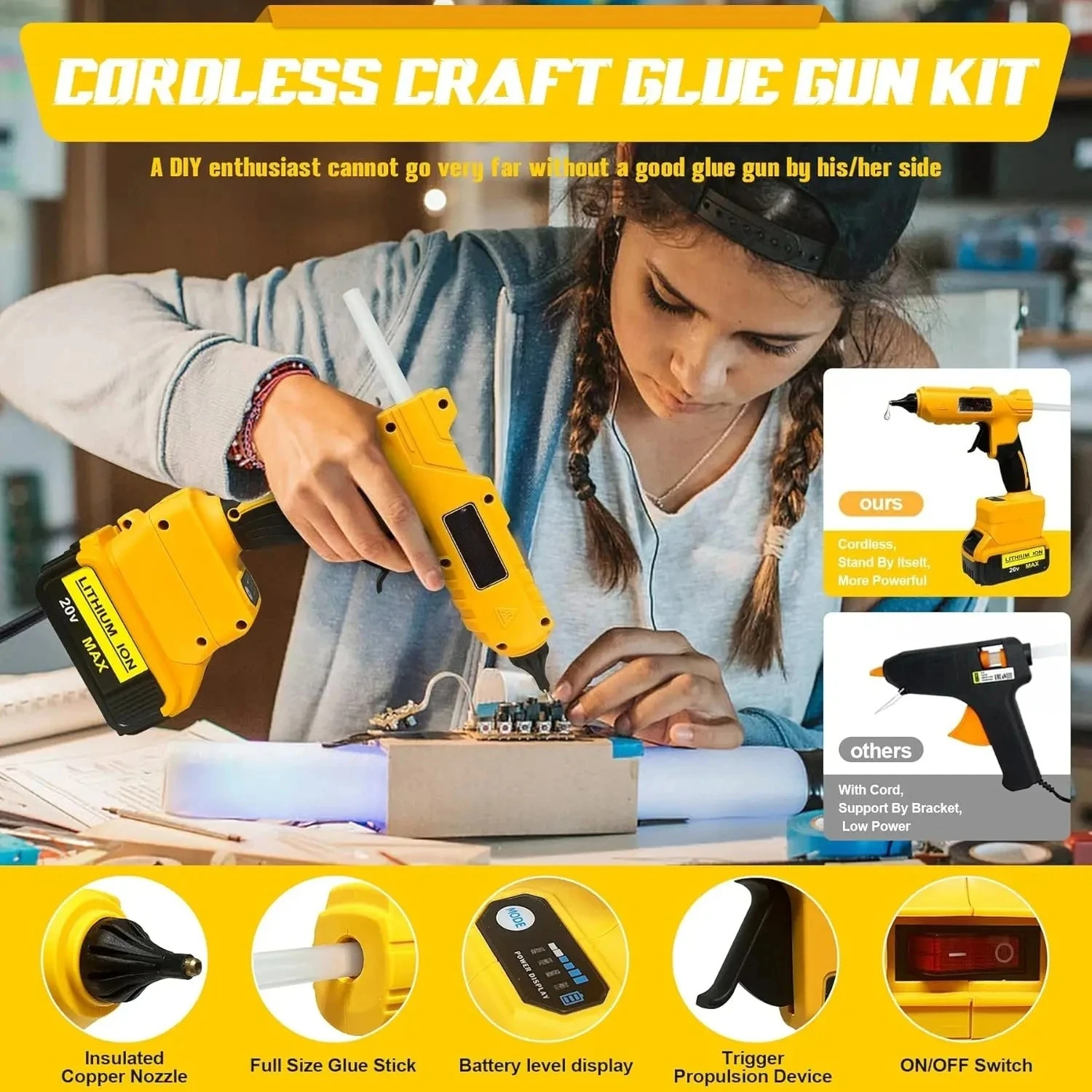 مسدس غراء كهربائي لاسلكي محمول - مراجعة Hot Melt Glue Gun Cordless وسعره