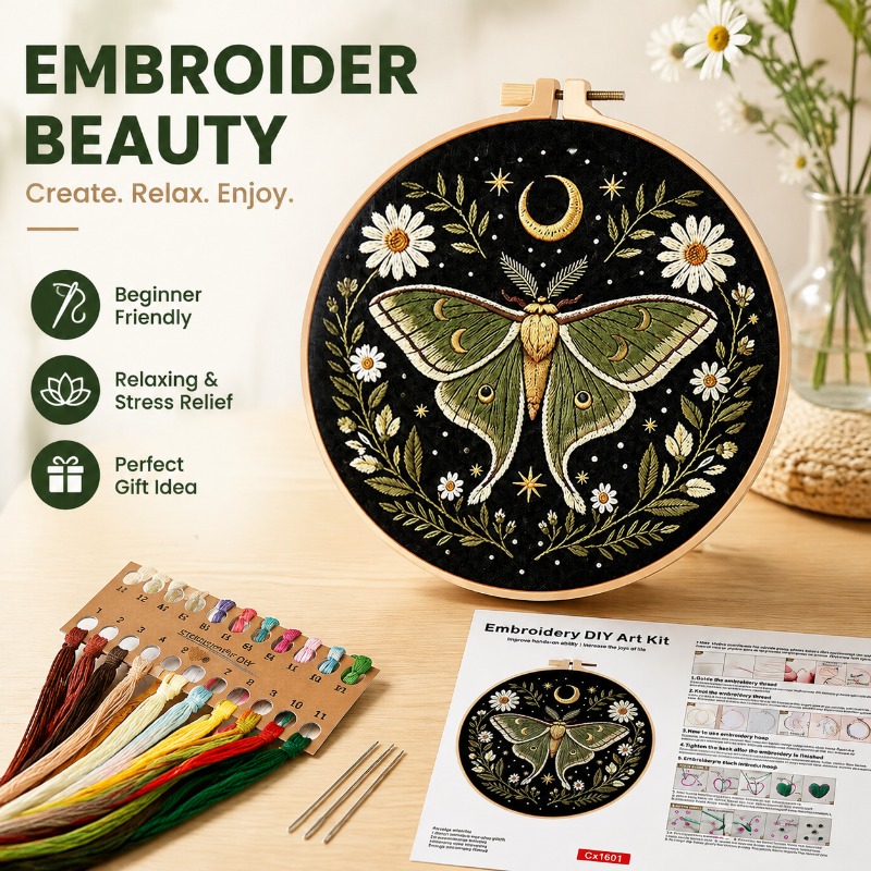 طقم تطريز يدوي بتصميم فراشة وز - مراجعة Cross Stitch Stamped Kits Beginners وسعره