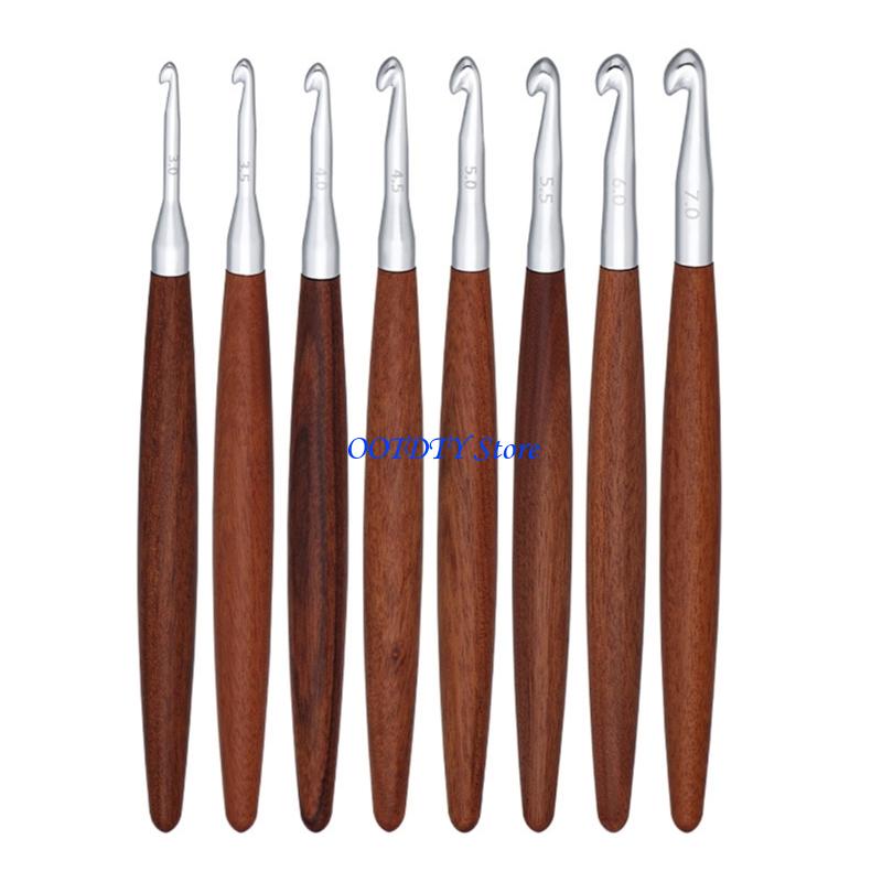 367A 8 قطعة قبضة الخشب المريح  - مراجعة Wooden Crochet Hooks Ergonomic Handle وسعره