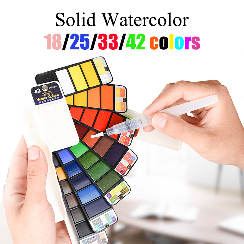 18/25/33/42 ألوان مائية صلبة م - مراجعة Watercolor Paint Set Solid Pigment وسعره