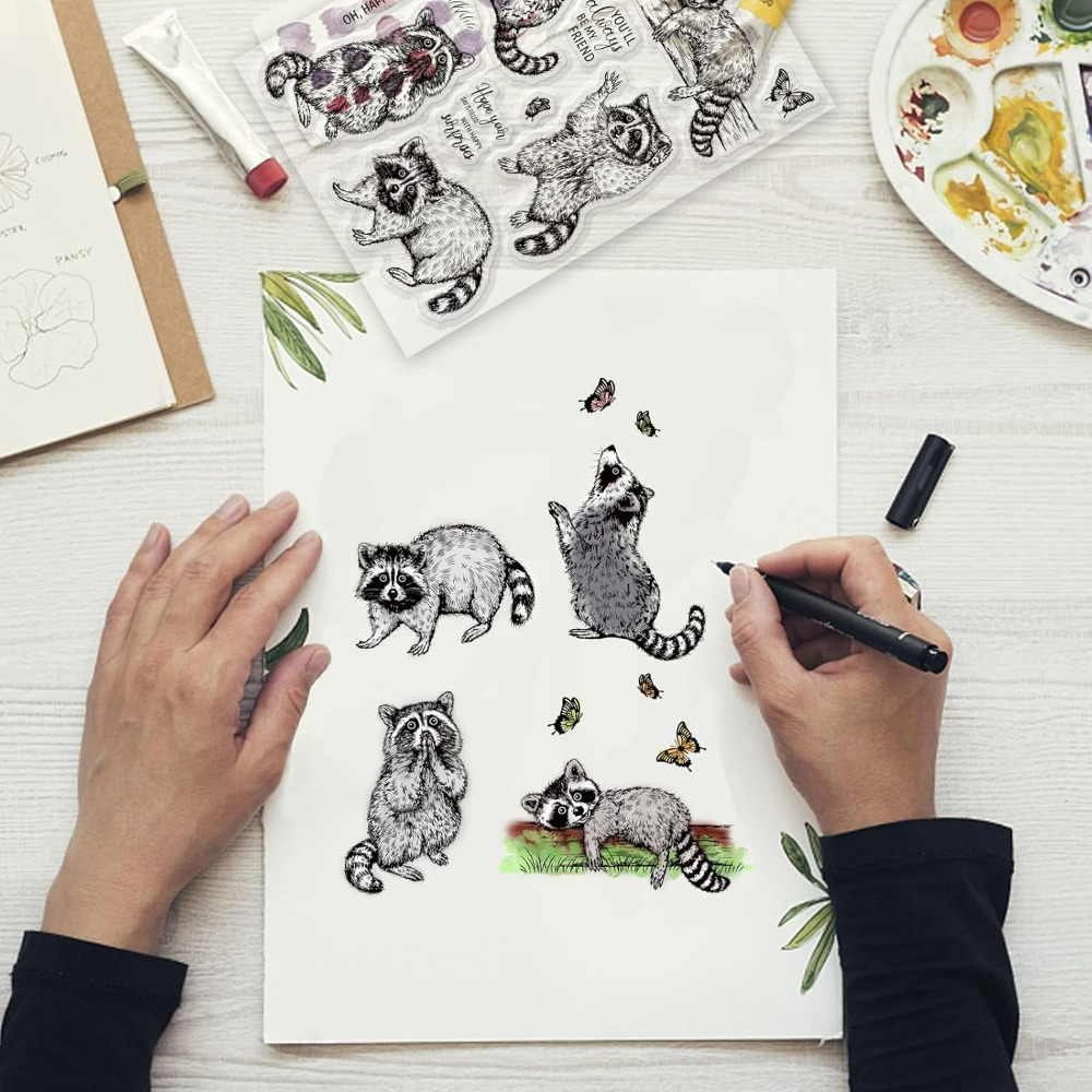راكون واقعية طوابع واضحة ، حيو - مراجعة Clear Silicone Stamps For Card Making وسعره