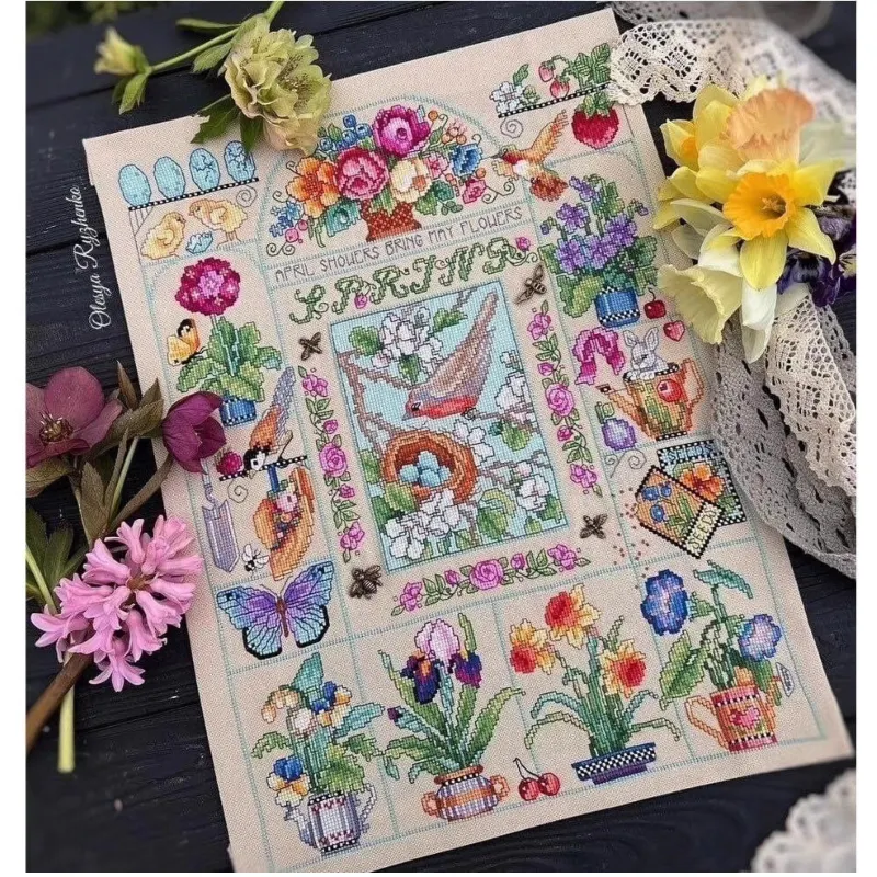 【CC2937 حديقة الربيع】 مجموعة أ - مراجعة Cross Stitch Stamped Kits Beginners وسعره