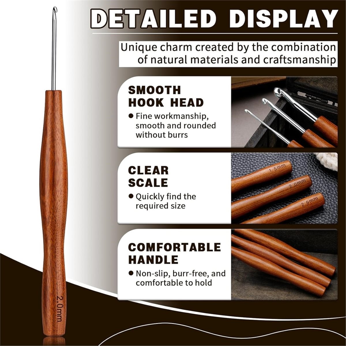 مجموعة من 5 إبر كروشيه من NOCM - مراجعة Wooden Crochet Hooks Ergonomic Handle وسعره