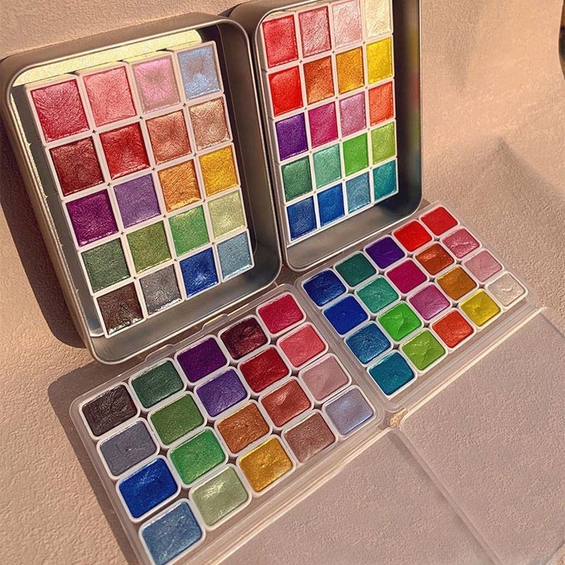 دهانات بيرليسسينت المحمولة 20  - مراجعة Watercolor Paint Set Solid Pigment وسعره