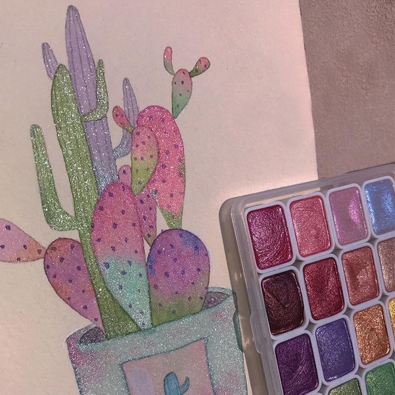 دهانات بيرليسسينت المحمولة 20  - مراجعة Watercolor Paint Set Solid Pigment وسعره