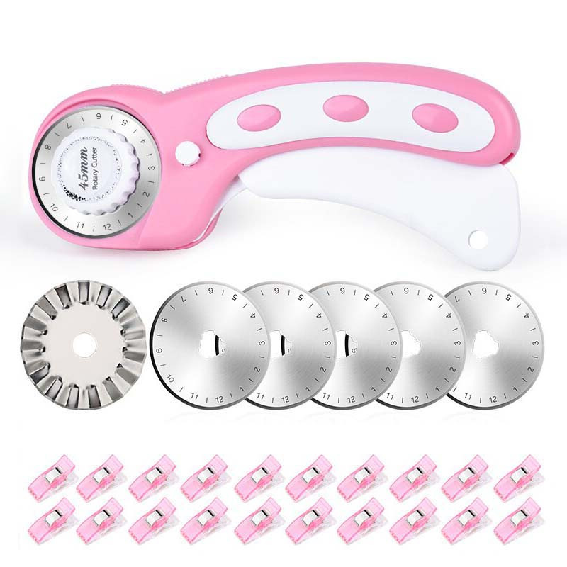 طقم قطع دوارة باللون الوردي -  - مراجعة Rotary Cutter For Fabric 45Mm وسعره